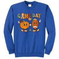 Groovy Thanksgiving Game Day Pumpkin Football Halloween Fall Tall Sweatshirt