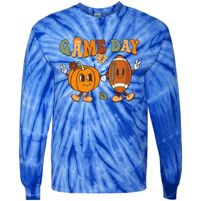 Groovy Thanksgiving Game Day Pumpkin Football Halloween Fall Tie-Dye Long Sleeve Shirt