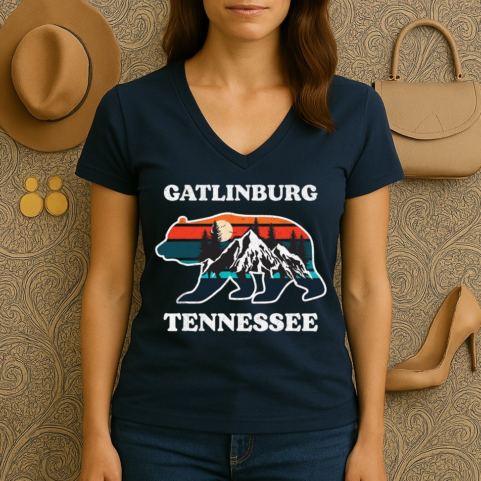 Gatlinburg Tennessee Great Smoky Mountains Bear Souvenir Women's V-Neck T-Shirt