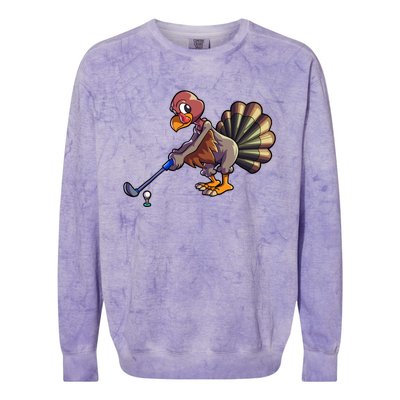 Golfing Turkey Golf Club Funny Thanksgiving Colorblast Crewneck Sweatshirt