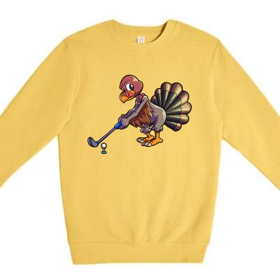 Golfing Turkey Golf Club Funny Thanksgiving Premium Crewneck Sweatshirt