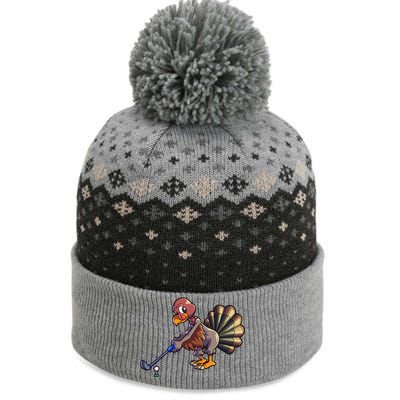 Golfing Turkey Golf Club Funny Thanksgiving The Baniff Cuffed Pom Beanie