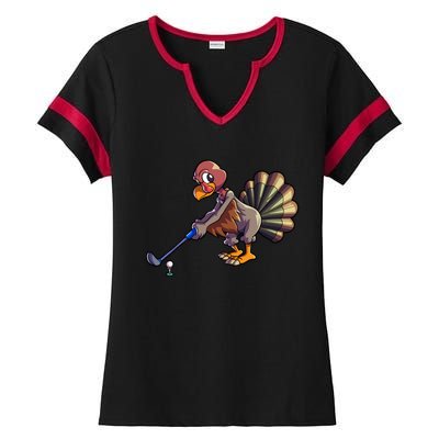 Golfing Turkey Golf Club Funny Thanksgiving Ladies Halftime Notch Neck Tee