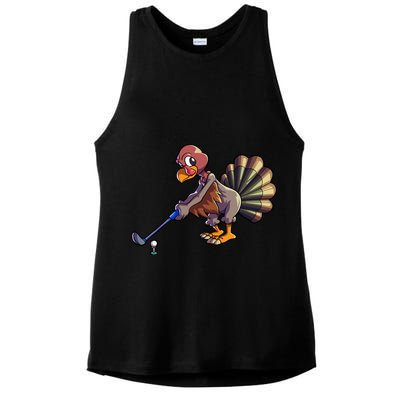 Golfing Turkey Golf Club Funny Thanksgiving Ladies PosiCharge Tri-Blend Wicking Tank