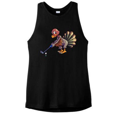 Golfing Turkey Golf Club Funny Thanksgiving Ladies PosiCharge Tri-Blend Wicking Tank