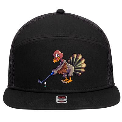 Golfing Turkey Golf Club Funny Thanksgiving 7 Panel Mesh Trucker Snapback Hat