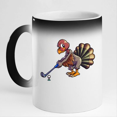 Golfing Turkey Golf Club Funny Thanksgiving 11oz Black Color Changing Mug