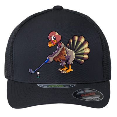 Golfing Turkey Golf Club Funny Thanksgiving Flexfit Unipanel Trucker Cap