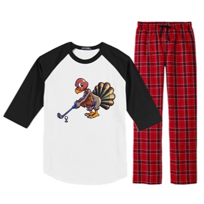 Golfing Turkey Golf Club Funny Thanksgiving Raglan Sleeve Pajama Set