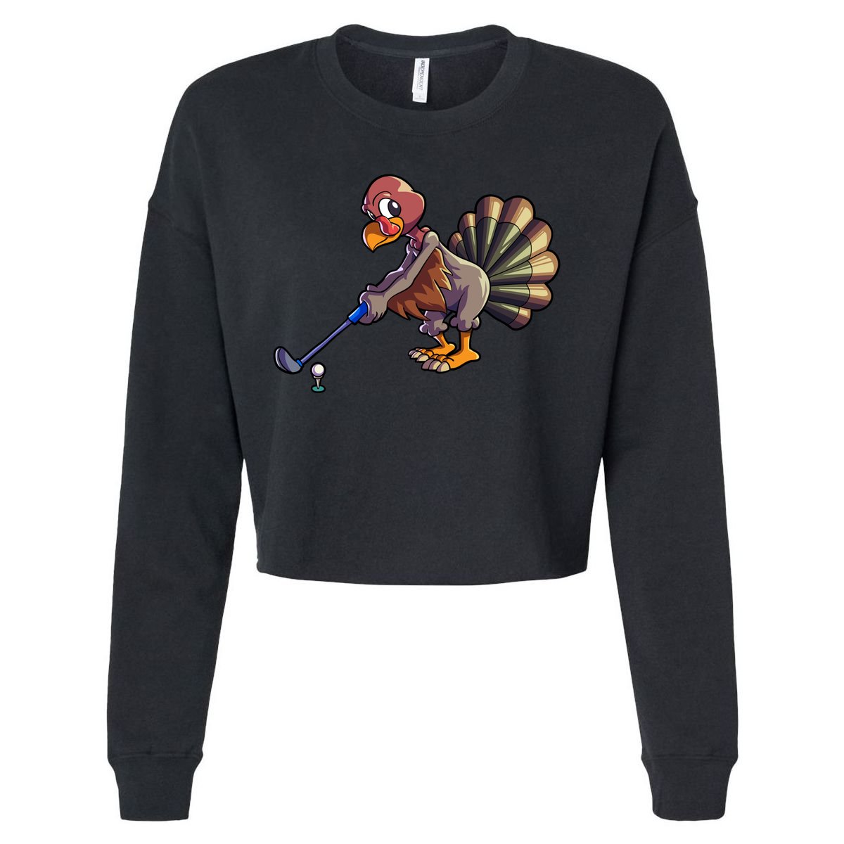 Golfing Turkey Golf Club Funny Thanksgiving Cropped Pullover Crew