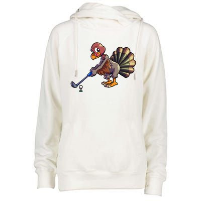 Golfing Turkey Golf Club Funny Thanksgiving Womens Funnel Neck Pullover Hood