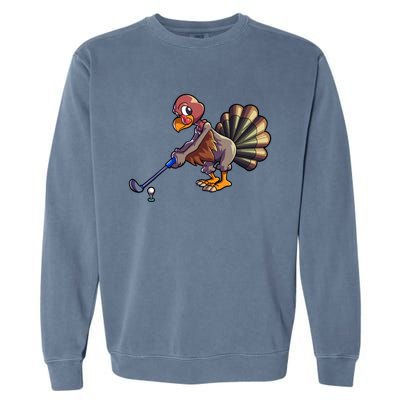 Golfing Turkey Golf Club Funny Thanksgiving Garment-Dyed Sweatshirt