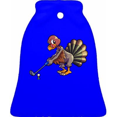 Golfing Turkey Golf Club Funny Thanksgiving Ceramic Bell Ornament