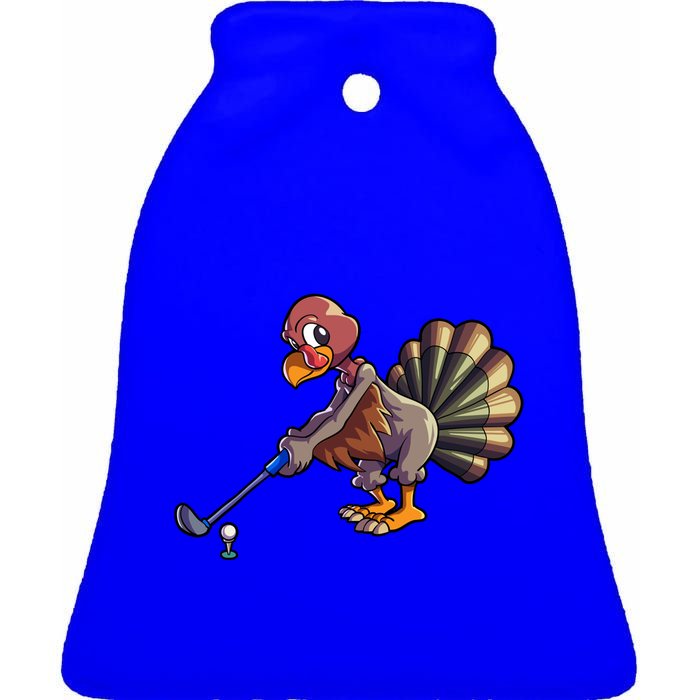 Golfing Turkey Golf Club Funny Thanksgiving Ceramic Bell Ornament