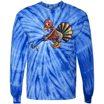 Golfing Turkey Golf Club Funny Thanksgiving Tie-Dye Long Sleeve Shirt