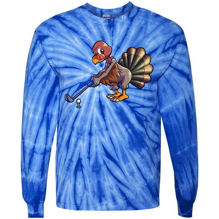 Golfing Turkey Golf Club Funny Thanksgiving Tie-Dye Long Sleeve Shirt