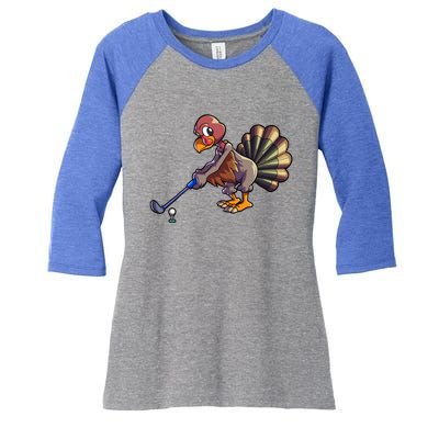 Golfing Turkey Golf Club Funny Thanksgiving Women's Tri-Blend 3/4-Sleeve Raglan Shirt