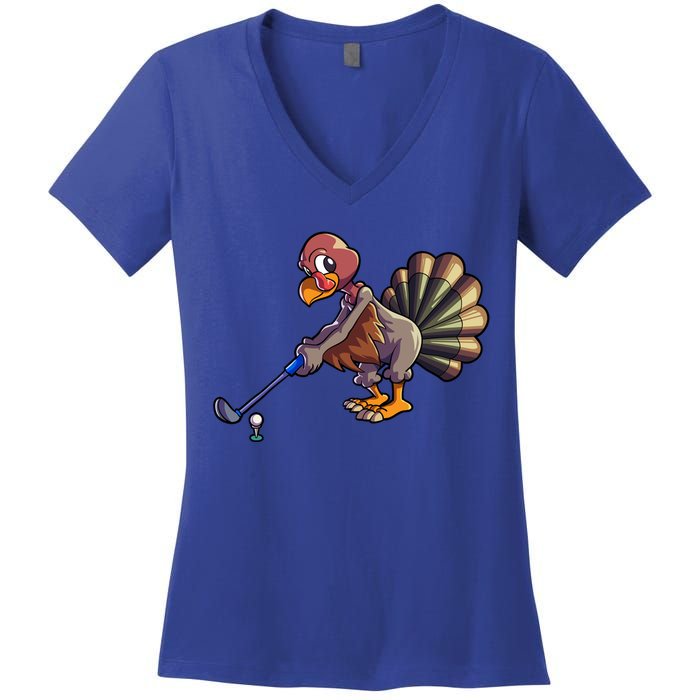 Golfing Turkey Golf Club Funny Thanksgiving Women's V-Neck T-Shirt