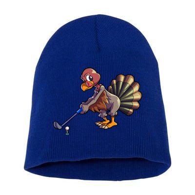 Golfing Turkey Golf Club Funny Thanksgiving Short Acrylic Beanie