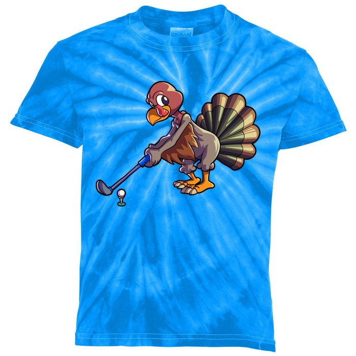 Golfing Turkey Golf Club Funny Thanksgiving Kids Tie-Dye T-Shirt