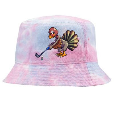 Golfing Turkey Golf Club Funny Thanksgiving Tie-Dyed Bucket Hat