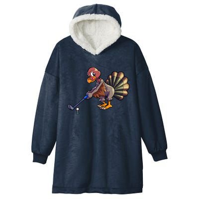 Golfing Turkey Golf Club Funny Thanksgiving Hooded Wearable Blanket