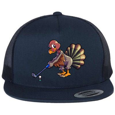 Golfing Turkey Golf Club Funny Thanksgiving Flat Bill Trucker Hat