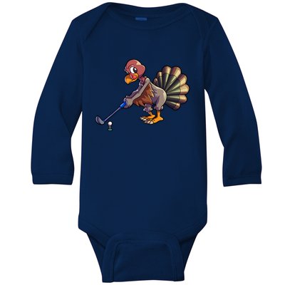 Golfing Turkey Golf Club Funny Thanksgiving Baby Long Sleeve Bodysuit