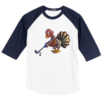 Golfing Turkey Golf Club Funny Thanksgiving Baseball Sleeve Shirt