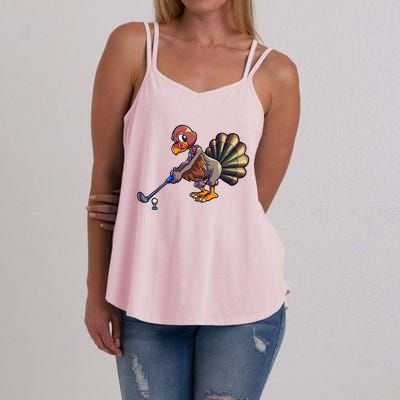 Golfing Turkey Golf Club Funny Thanksgiving Women's Strappy Tank