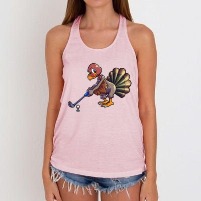 Golfing Turkey Golf Club Funny Thanksgiving Women's Knotted Racerback Tank