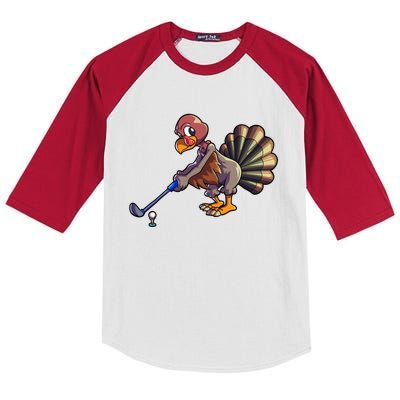 Golfing Turkey Golf Club Funny Thanksgiving Kids Colorblock Raglan Jersey