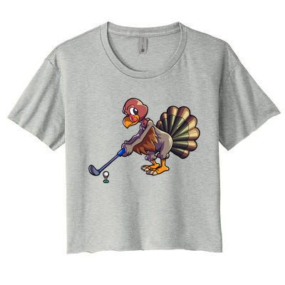 Golfing Turkey Golf Club Funny Thanksgiving Women's Crop Top Tee