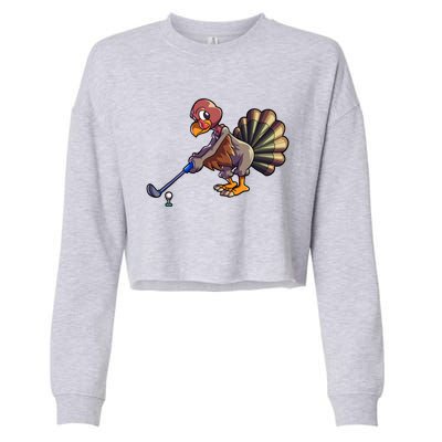 Golfing Turkey Golf Club Funny Thanksgiving Cropped Pullover Crew