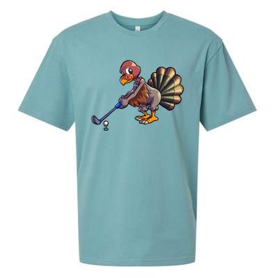 Golfing Turkey Golf Club Funny Thanksgiving Sueded Cloud Jersey T-Shirt