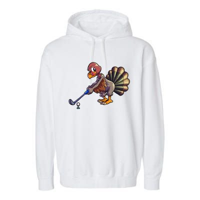 Golfing Turkey Golf Club Funny Thanksgiving Garment-Dyed Fleece Hoodie