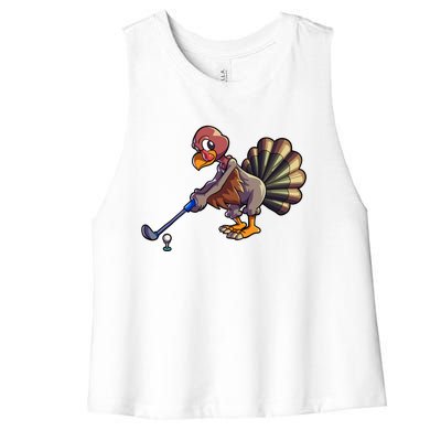 Golfing Turkey Golf Club Funny Thanksgiving Women's Racerback Cropped Tank