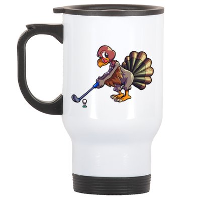 Golfing Turkey Golf Club Funny Thanksgiving Stainless Steel Travel Mug