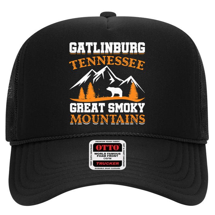 Gatlinburg Tennessee Great Smoky Mountains Souvenirs Bear High Crown Mesh Back Trucker Hat