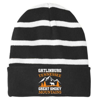 Gatlinburg Tennessee Great Smoky Mountains Souvenirs Bear Striped Beanie with Solid Band