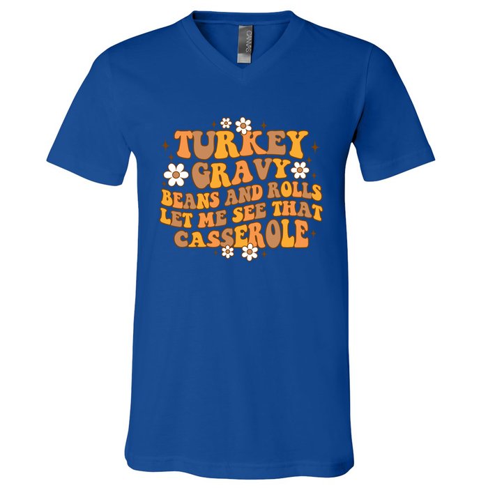 Groovy Turkey Gravy Beans And Rolls Autumn Thanksgiving Fall Funny Gift V-Neck T-Shirt