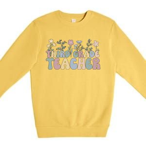 Groovy Third Grade Teacher Flowers Great Gift Premium Crewneck Sweatshirt