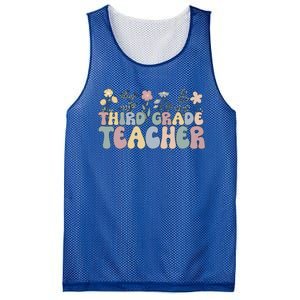 Groovy Third Grade Teacher Flowers Great Gift Mesh Reversible Basketball Jersey Tank