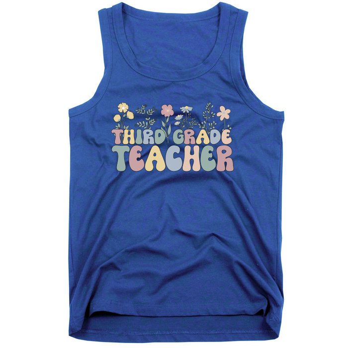 Groovy Third Grade Teacher Flowers Great Gift Tank Top