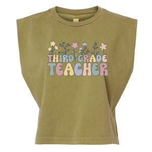 Groovy Third Grade Teacher Flowers Great Gift Garment-Dyed Women's Muscle Tee