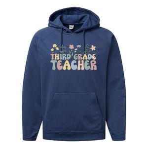 Groovy Third Grade Teacher Flowers Great Gift Performance Fleece Hoodie