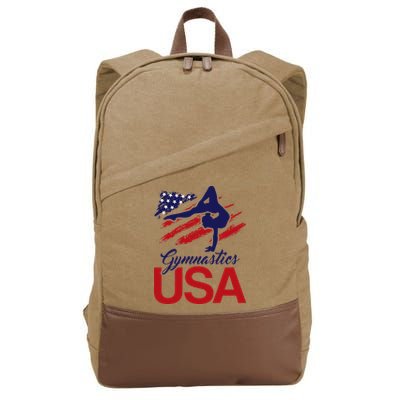 Girl Tumbling Gymnast Gymnastics Usa American Flag Cotton Canvas Backpack
