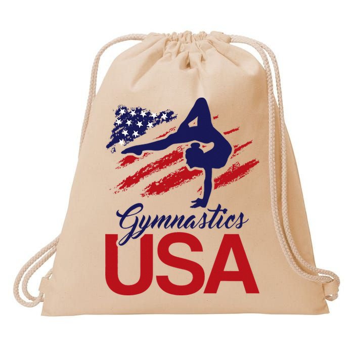 Girl Tumbling Gymnast Gymnastics Usa American Flag Drawstring Bag