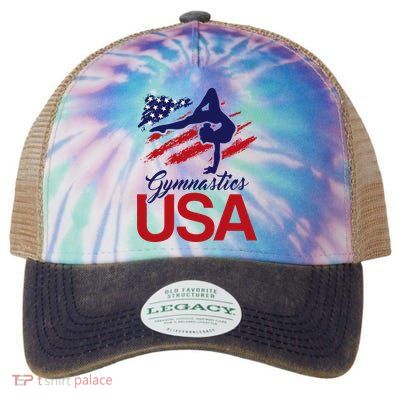 Girl Tumbling Gymnast Gymnastics Usa American Flag Legacy Tie Dye Trucker Hat