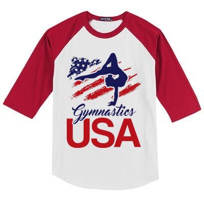 Girl Tumbling Gymnast Gymnastics Usa American Flag Kids Colorblock Raglan Jersey